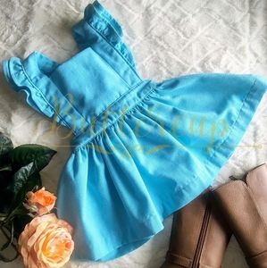 Handmade Linen Blend Pinafore Dress Solid Blue